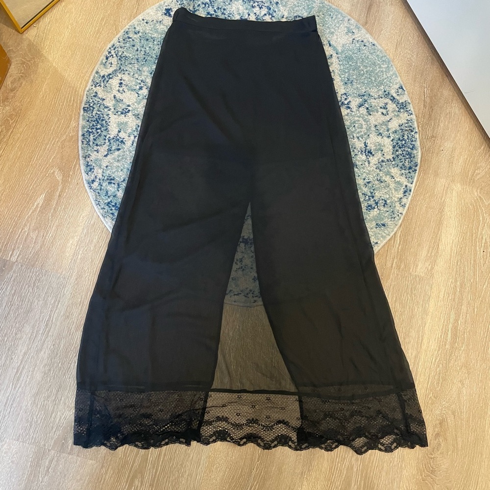 Frenchi Black Sheer Maxi Skirt with Lace Detail